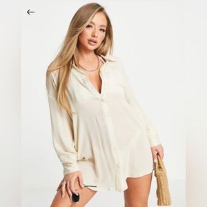 Missguided - Button Down Collared Shirt - Cream - Used Condition